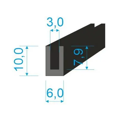 Originální 00535049 Pryžový profil tvaru "U", 10x6/3mm, 70°Sh, EPDM, -40°C/+100°C, černý